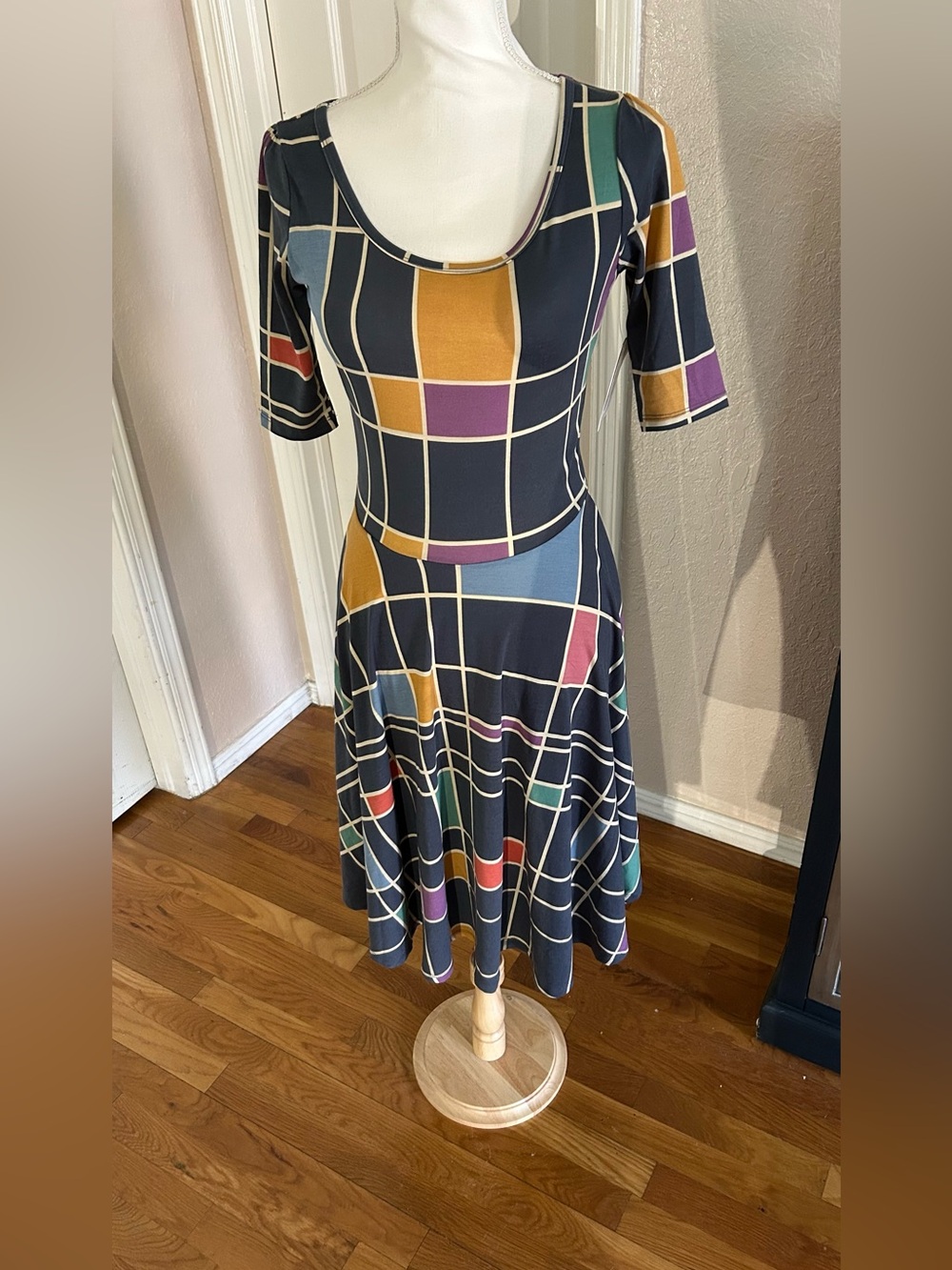 LuLaRoe Geometric Block Nicole Fit & Flare Dress Women’s Small NWT